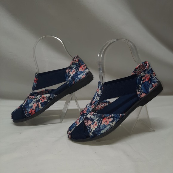 NEW Dr. Leonards Tropical 2 Floral and Navy Slip On comfort flat shoe 6W - Picture 4 of 7
